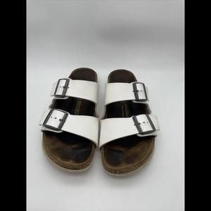 Birkenstock Arizona Sandals White Leather Buckle Slip On 2 Strap Sz 39 Womens 8